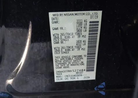 2019 Nissan Titan Sv from USA, damaged, VIN 1N6AA1E59KN527484